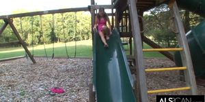 Pigtailed Teen Sadie Makes Her Own Fun on Playground