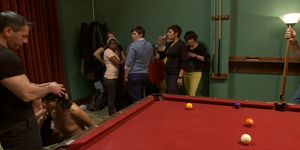 Tied sub anal banged in public pool hall (Ariel X, Vivi Marie, Ariel X.)