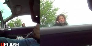 Cum While Asking Teen for Directions in Car