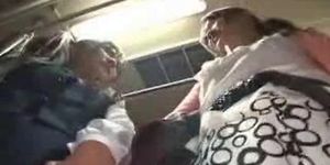 two blondes blow on bus