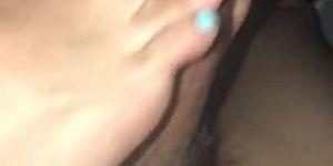 Asian girl Footjob with blue toes
