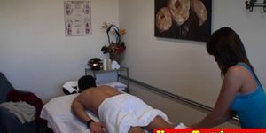 Young asian masseuse riding on spycam