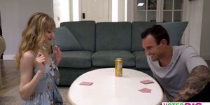 Tiny stepsister teen loses this card game big time (Mackenzie Moss)