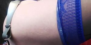 Blue latex corset & matching stockings