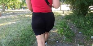Wife in see through black spandex visible thong