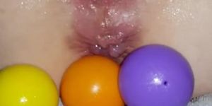 SizeQueen Jess Births 2 sets of Balls out of her Pussy