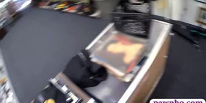 Hot babe pawns her vinyl tile and fucked at the pawnshop
