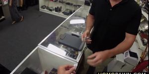 Pervert pawnshop staff offers cash to their crazy innocent customer to gets anal drill
