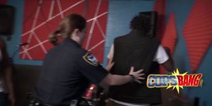 Police bitches handling a rock hard black wiener
