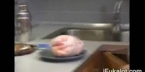 naked chick making dinner for boyfriend