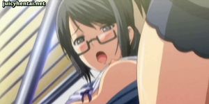 Anime with glasses shows her cunt