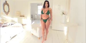 Big hooters Fiona Siciliano slides her green bikini to show her pierced nip