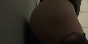 Slid panties down for huge dildo