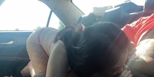 Asian bitch deepthroats cock for a ride to work.