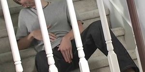 CJXXX - American twink rubs one out on the stairs