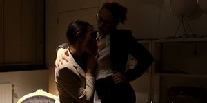 ELEGANT EURO - Busty elegant dykes in stockings lick each others pussies