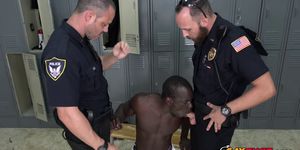 Gay Black Dude Creampies Two Hairy Cops with His Massive Shlong