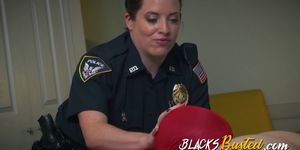 Blondie cop tries to suck a big cock and it is too big that is not capable to eat it all