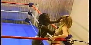 catfight Topless interracial pro style wrestling with body slams flips drop kicks scissors kicks knees (K.C. )