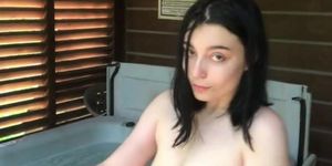 cute little goth teen cums on her dildo in the hot tub