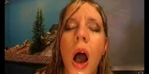 Piss drinking babe gets goldenshower in reality gangbang - video 1