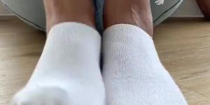 Hot Girl Sexy White Sneaker Tease Revealing Stinky Smelly White Socks