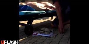 Guy Cums on Sun Bathing Neighbor