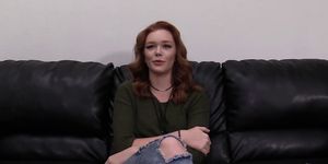Redhead Rowan bent for doggystyle and creampie in casting