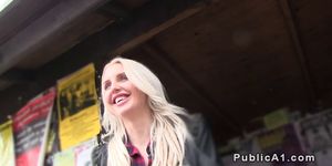 Small tittied blonde banged in public