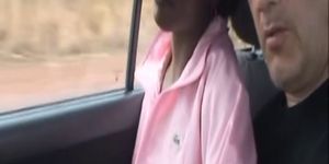 Sexy black slave sucks her mastes dick while on a road trip