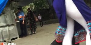 Panty Visible  indian girl on walkway