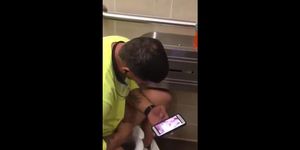 Workmen caught jerking and cumming in restroom