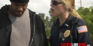An amazing threesome in outdoors at the hood with two horny cops that love fucking black cocks