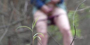 Peeping Tom on teen play with pussy in forest, public masturbation orgasm