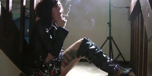 Cute Tatooed Teen Punk Sarah Smoking on Stairs