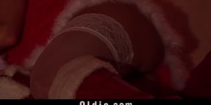 Orgy for Christmas sexy girl Nesty gangbang with 8 old men
