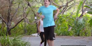 Young dude fucks his horny blonde stepmom after jogging