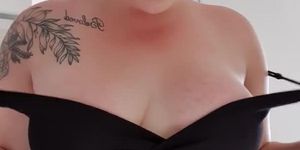 Cute teen with short hair shows off body and wiggly huge boobs