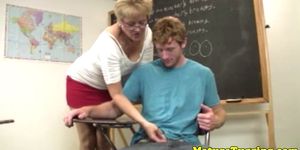 Cougar mature tugging her students cock