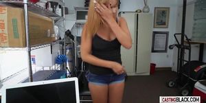 A horny teen with small tits is sucking and playing with a huge black dick inside her.