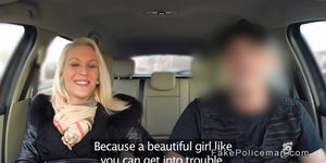 Blonde deep throats fake cops big cock in car