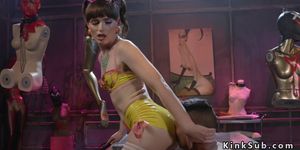 Tranny in latex lingerie cock sucked (Natalie Mars)