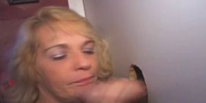 Blonde Amateur Sucks Dick And Takes Cumshot Through Glory Hole - video 1