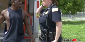Phone crook is caught stashing cell phones inside moving truck by horny milf cops