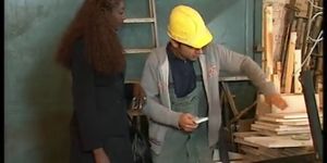 Wood shop worker sports his own wood for chocolate hottie