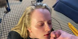 cumshot cutie takes load all over her face