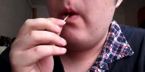 Russian gay teen sucking and playing with popsicle made of his own cum