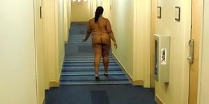 Ebony Naked Hotel Hallway Walk