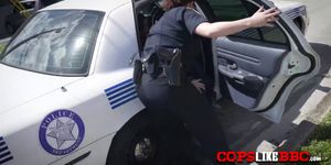Perverted milf cops take advantage of suspect in public alley