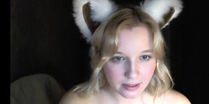 Super cute blonde camwhore with bunny ears and tail fucked and fingered